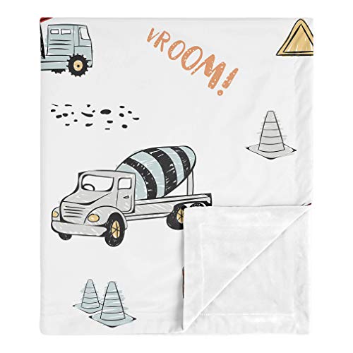 Image of Sweet Jojo Designs Construction Truck Baby Boy Receiving Security Swaddle Blanket for Newborn or Toddler Nursery Car Seat Stroller Soft Minky - Grey Yellow Orange Red and Blue Transportation