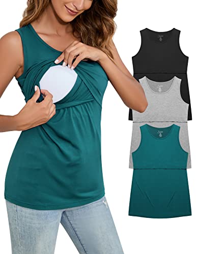Image of Sosolism Women's Maternity Nursing Tank Tops for Breastfeeding Shirt 3-Pack