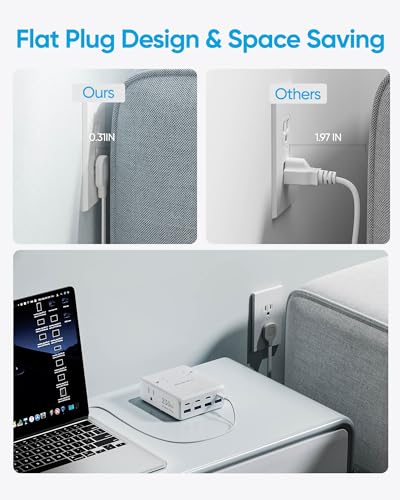 230W USB Power Strip, Ultra Thin Flat Plug Extension Cord 5FT, 4 AC Outlets 8 USB Ports(4 USB-C&4 USB A), 2000J Surge Protector, Home Office Dorm... - Image 4