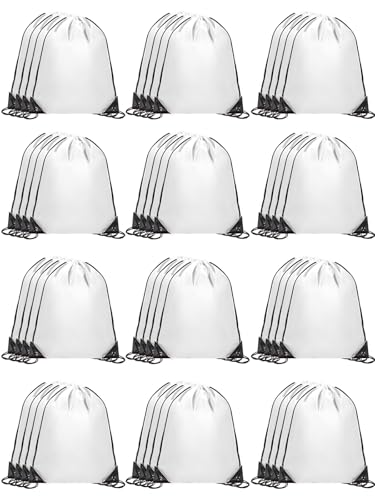 ZenNex 50 Pcs Drawstring Backpacks Bulk 16.5x13.4 Inches Reusable Cinch Sack Bags for Gym Sports Beach School Travel and Party Favors Assorted Colors(50 White)