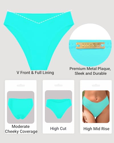 Image of Zmart Women V Cut Cheeky Bikini Bottoms - Mid Waist High Cut Swim Bathing Suit Bottoms V Front Swimsuit