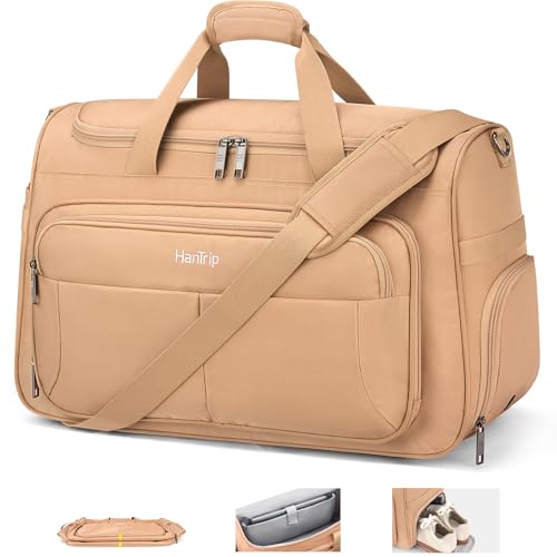HanTrip Carry on Duffel Bag Foldable Duffle Bags for Travel, Large Personal Item Bags for Airplanes, Weekender Overnight Mens Travel Tote Bag for Women Softside Carry on Luggage (Pink)