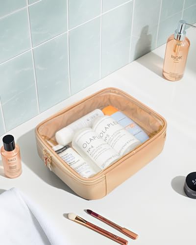 Image of LETGO Clear Makeup Bags - TSA Approved Toiletry Bag with Handle Large Opening, Clear Toiletry Bags for Traveling Travel Essentials Travel Size Toiletries Car Accessories for Women (Large Sand)