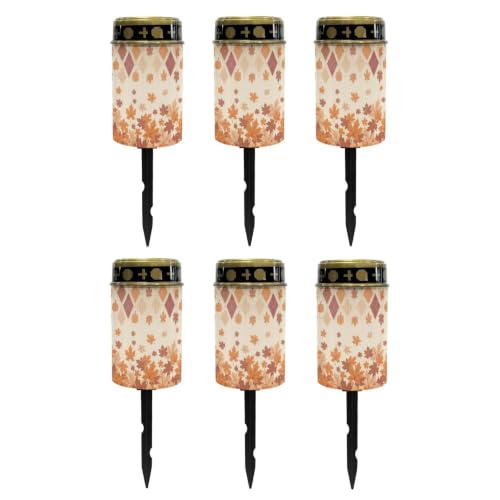 Image of Poceacles Solar Powered Flameless Candle Cemetery Votive Candles Waterproof Outdoor Memorial Solar Stake Lights Home Outdoor Decoration, Fall Maple Leaf Pumpkin Print, Pack of 6
