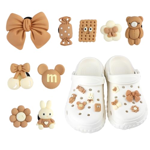 9 Piezas Accesorios Crocs, Adornos Crocs Hebillas de Conejo Marrón Decorativas de Conejo Marrón Bonitos y Reutilizables, Compatibles con Calzado para Mujeres y Niños