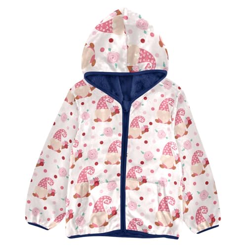 Gnome Hearts and Flowers Girls Fleece Jacket Girls Fall Jacket Girls Zip Up Hoodie Girls Sherpa Jacket 2-10T