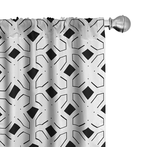 Ambesonne Abstract Curtains, Geometric Motifs Simplistic Dots and Lines Design Monochromatic Tones, Window Treatments 2 Panel Set for Living Room Bedroom, Pair of - 28' x 63', Charcoal Grey and White