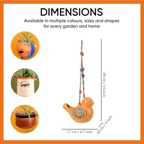 Image of AAKRITI ART CREATIONS Ceramic Hanging Planter | Sunny Songbird Design, Abstract Art, Yellow Matte Finish | Decorative Hanging Pot for Indoor & Outdoor Home Decor