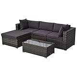 Outsunny 5 Piece Outdoor Patio PE Rattan Wicker Sofa Conversation Set Sectional Furniture Set,...