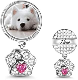 GNOCE Cat Dog Charms Pendant Sterling Silver Customised Photo Dangle Charms"My Pet, My Family" Engravable Picture Charm with Pet Paw fit for Bracelet/Necklace