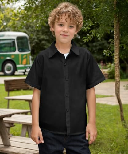 Visaccy Boys Short Sleeve Dress Shirts Button Down Solid Cotton Casual Shirt Size 2-20 Years3