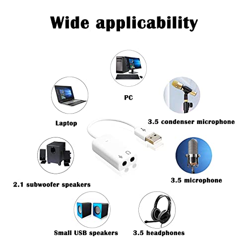 Image of USB External Sound Card 7.1 Channel for Laptop, PC | USB to 3.5mm Jack for Headphone and Microphone Stereo Experience (White)