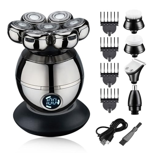 Afeitadora Cabeza Hombre,5 en 1 Afeitadora Electrica Hombre para Calva con 7 Cabezas Rotativa,Máquina de Afeitar Impermeable,Afeitadora cabeza Multifuncional para Nariz Orejas Rostro,antipellizcos