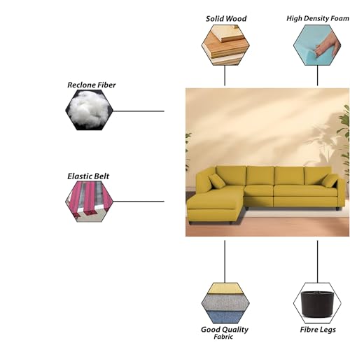 Image of Florian LHS 6 Seater L Shape Sofa Set for Living Room (Yellow Fabric) Premium Fabric Sofa