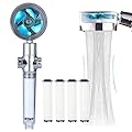 ANTOWER High Pressure Handheld Showerhead with filters Vortex hydro jet Turbo Propeller 360 Degrees Rotating Easy Install(I-Blue)