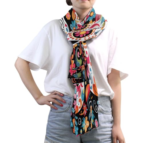 ALAZA Halloween Sugar Skull Flower Floral Chiffon Silk Long Scarf Shawl Wrap3
