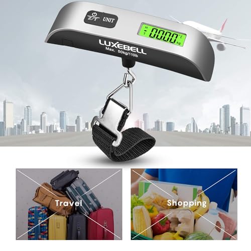 Image of Luxebell Luggage Scale Portable Handheld Digital Suitcase Weight 110lbs Airplane Travel Essentials Gift LCD Backlight Temperature Sensor