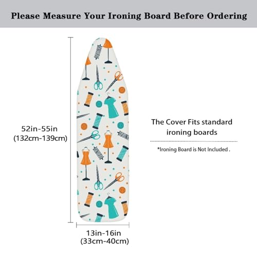 Image of Ironing Board Cover Decor 15x54 Inch, Iron Board Cover with Nose Pocket, Hook and Loop Fastening Stain Resistant,Protection Covers with Elastic Edge Machine Patterns