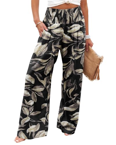 Angerella Womens High Waisted Palazzo Pants Trendy Cozy Floral Print