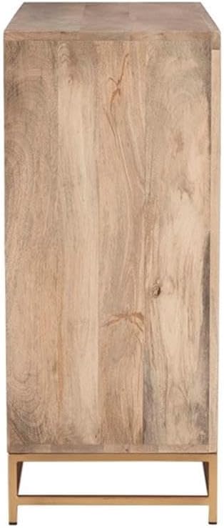 Pemberly Row Storage Cabinet, 34 in x 14 in x 33 in, Mango Wood and Cane, Natural Finish, Gold Metal Base, 2 Sliding Doors, Versatile Accent Chest for Home or Office Organization
