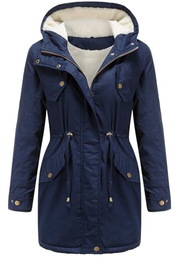 Miaikvs Parka à capuche doublée en polaire pour femme Manteau d'hiver rembourré coupe-vent chaud(Marine,S)