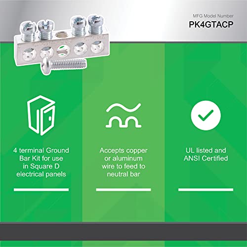 Square D By Schneider Electric Pk4Gtacp 4 Terminal Ground Bar Kit, Silver #TOP3