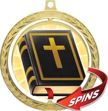 Bible with Cross Medals - 2.5" Spin Wreath Religious Cross Medals, Bible Study Awards Prime