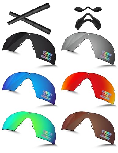 Image of Bowyer 6 Pieces POLARIZED Replacement Lenses & Rubber Kits for Oakley Si M Frame 2.0 OO9047 Sunglasses - Black + Titanium Mirror + Surf Blue Mirror + Fire Red Mirror + Jade Green Mirror + Brown