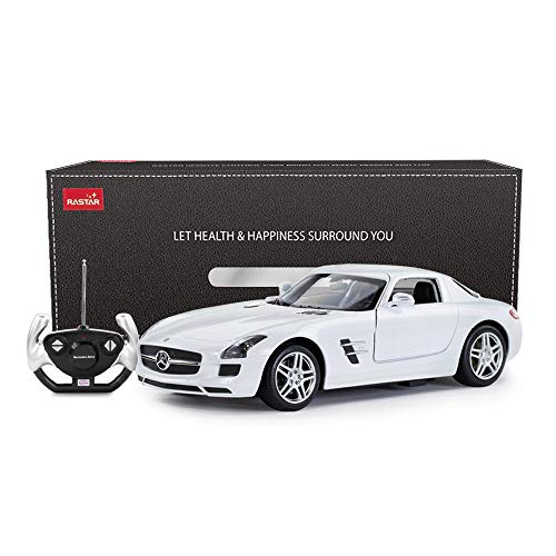 RASTAR Mercedes Benz Control Remoto Coche 1/14 Escala RC Mercedes Benz SLS AMG RC Modelo Coche, Puertas Abiertas Manual - Blanco