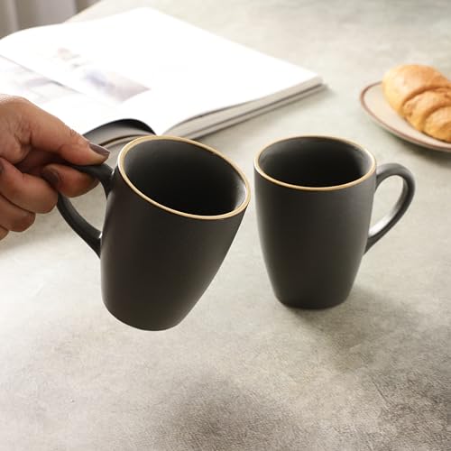 Image of miah decor Tea Coffee Cup Set of 6 300ml Big Grey Ceramic (Porcelain) Premium Tea & Coffee Mugs | Microwave Safe | Elegant Tableware for Home & Office | Ideal for Gifting