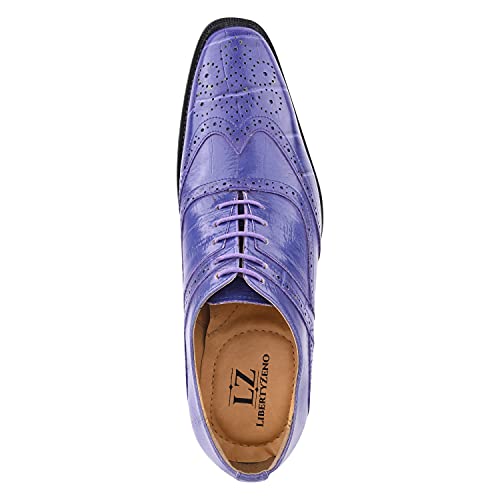 LIBERTYZENO Mens Genuine Leather Ostrich/EEL Print Lace Up Oxford Dress Shoes4