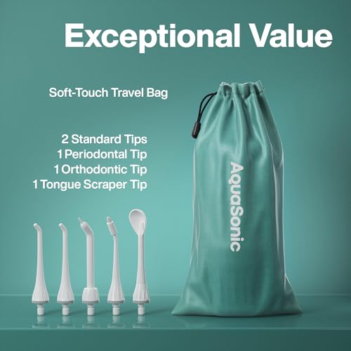 Image of AquaSonic Water Flosser - Cordless Rechargeable Water Flossers for Teeth Cleaning - Waterproof Aqua Flosser, Portable Oral Irrigator for Dental Cleaning with 5 Jet Tips - Braces Home Travel