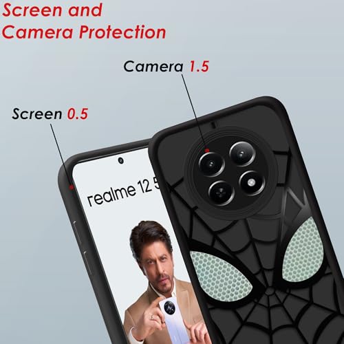 Image of Stylish Spider Back Case Cover Compatible for Realme Narzo 70,N65,Realme 13 /12 /12X,C65 | Spidey Face Mask Case | Soft Silicone | Camera & Full Body Protection | Shock Proof | (Black)
