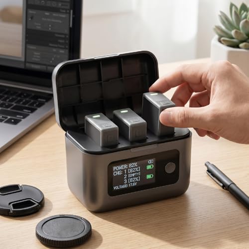 Caja de carga rápida PD 3.0 con tres ranuras y pantalla para cámara Action 5