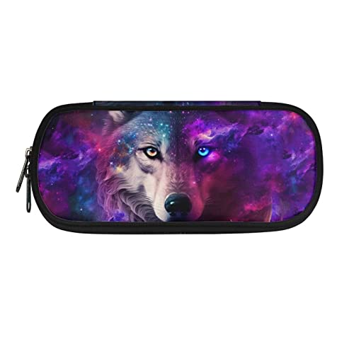 Image of Galaxy Wolf Pencil Case Durable Pen Bag Pencil Holder Stationery Organzier Storage Pouch Box for Kids Girls Boys Teen Women Men School Office Gifts