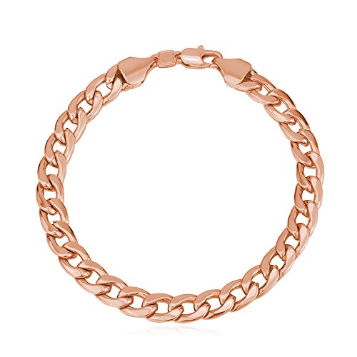 U7 Men Women Rose Gold Plated 7Mm Wide Classic Cuban Chain Bracelet (Length 8.3 Inch) #TOP6