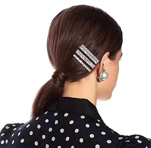 Tzoxal Luxury Hair Clips For Women, Bling Rhinestones Prom Bobby Pins Barrettes, White Sparkly Hairgrip Hair Headwear Accessories For Party Wedding Daily(3Pcs) #TOP2