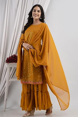Image of RATNAVALI Women's Georgette Sharara Suit for Women | Embroidery Work Kurta with Sharara | Readymade Sharara Suits for Women
