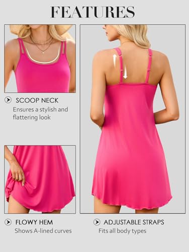 Image of V FOR CITY Built in Bra Dress for Women with Pockets Sundress Hot Pink