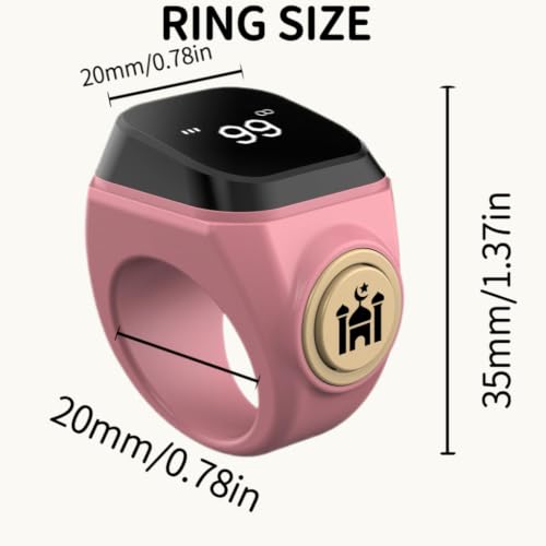 Image of Smart Tasbih Counter,20mm (10) Muslim Digital Azan Alarm Clock Zikr Ring,APP Support Digital Counter Prayer Reminder Rings, Waterproof 4 Digit Finger Counter for Muslims(Pink)
