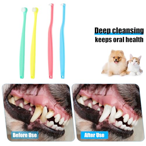 Image of 4pcs Dog & Cat Toothbrush, Round & Pointed Soft Bristle Pets Toothbrush Micro Head Kitten Teeth Cleaning Brush Dental Care for Puppy Kitty Reduce Plaque Tartar Formation & Bad Breath (Color 2)