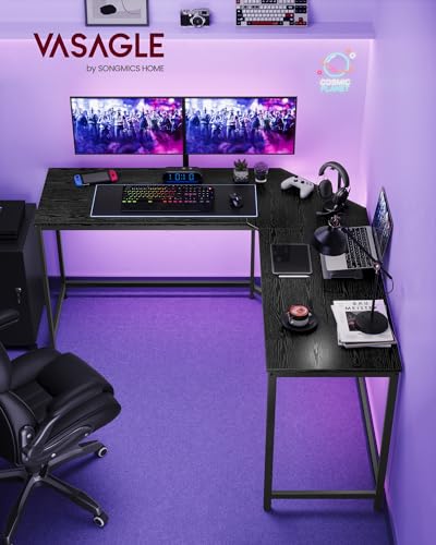 VASAGLE L-förmiger Schreibtisch, Gaming-Tisch, 149 x 149 x 76 cm, Eckschreibtisch für Arbeitszimmer, Homeoffice, platzsparend, einfacher Aufbau, ebenholzschwarz-tintenschwarz LWD073B56 – Bild 2