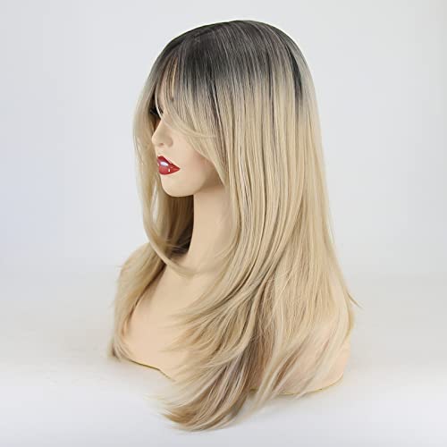 Towarm Ombre Blonde Wigs for Women Shoulder Length Layer Wig with Fringe Heat Resistant Short Bob Wavy Synthetic Wigs with Bangs (4/18/613) - Image 3