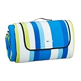 Relaxdays XXL Picknickdecke, 200x300 cm, isoliert, wasserdicht, gestreifte Fleece Stranddecke, weich, Tragegriff, bunt