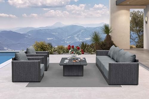 Image of PURPLE LEAF 7-PC Outdoor Furniture Set w /Table, Modular Aluminum, Gray