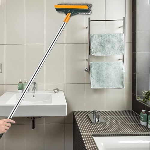 Image of 3 in 1 Bathroom Cleaning Brush with Wiper and Squeegees,Tiles Cleaning Brush with Long Handle Tile Cleaner Brush Bathroom Floor Cleaning Brush Window Cleaning Brush Floor Scrub Brush Shower Squeezer