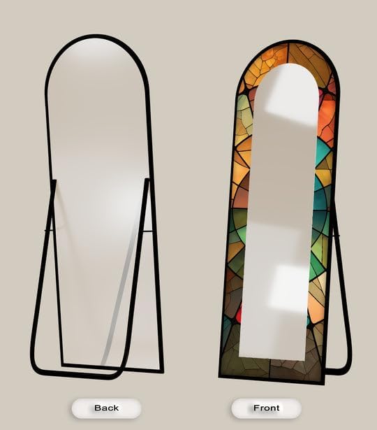 23,5’’W x 67’’H Warm Toned Design – Stained Floor Mirror Arched Full Lenght Mirror - Arch Full Body Stained Floor Mirror with Black Frame with Silver Frame