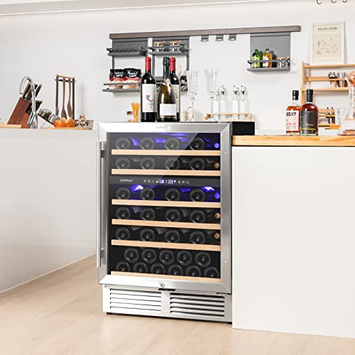 image for COSTWAY 24 Inch Wine Cooler, 51 Bottles Dual Zone Wine Refrigerator w/
