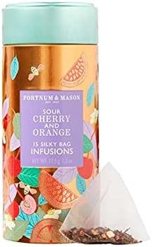 Fortnum and Mason British Tea, Sour Cherry and Orange Infusion Tin, 15 Silky Tea bags (1 Pack).