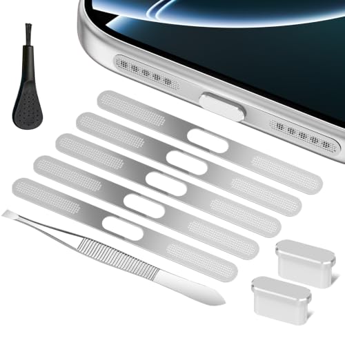 Protector de altavoz para iPhone 17 que evita obstrucciones, kit de malla metálica y tapón USB C